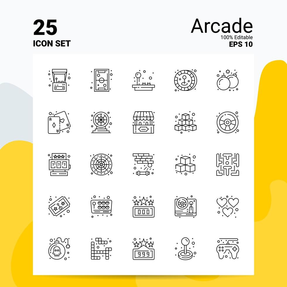 25 conjunto de iconos de arcade 100 archivos eps 10 editables concepto de logotipo de empresa ideas diseño de icono de línea vector