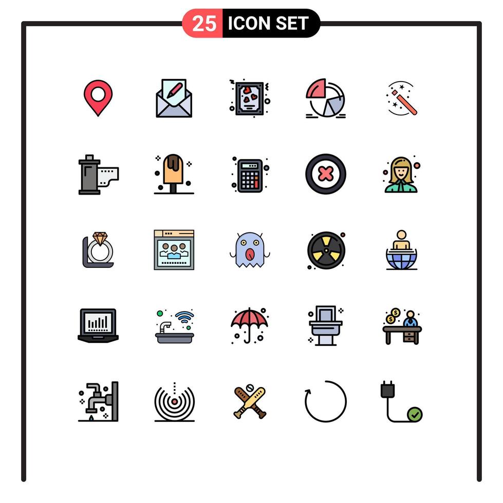 Universal Icon Symbols Group of 25 Modern Filled line Flat Colors of pie chart statistics mail pie valentines Editable Vector Design Elements