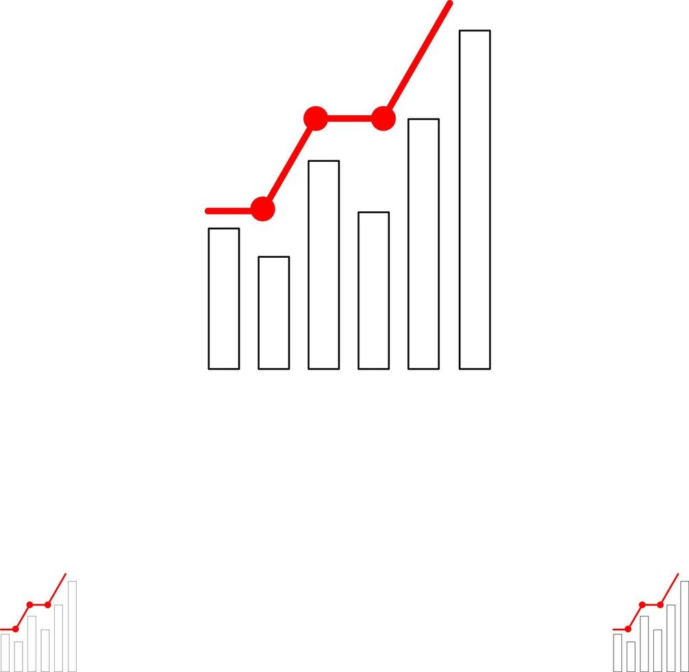 análisis de gráficos diagrama de negocios estadísticas de marketing tendencias conjunto de iconos de línea negra en negrita y delgada vector