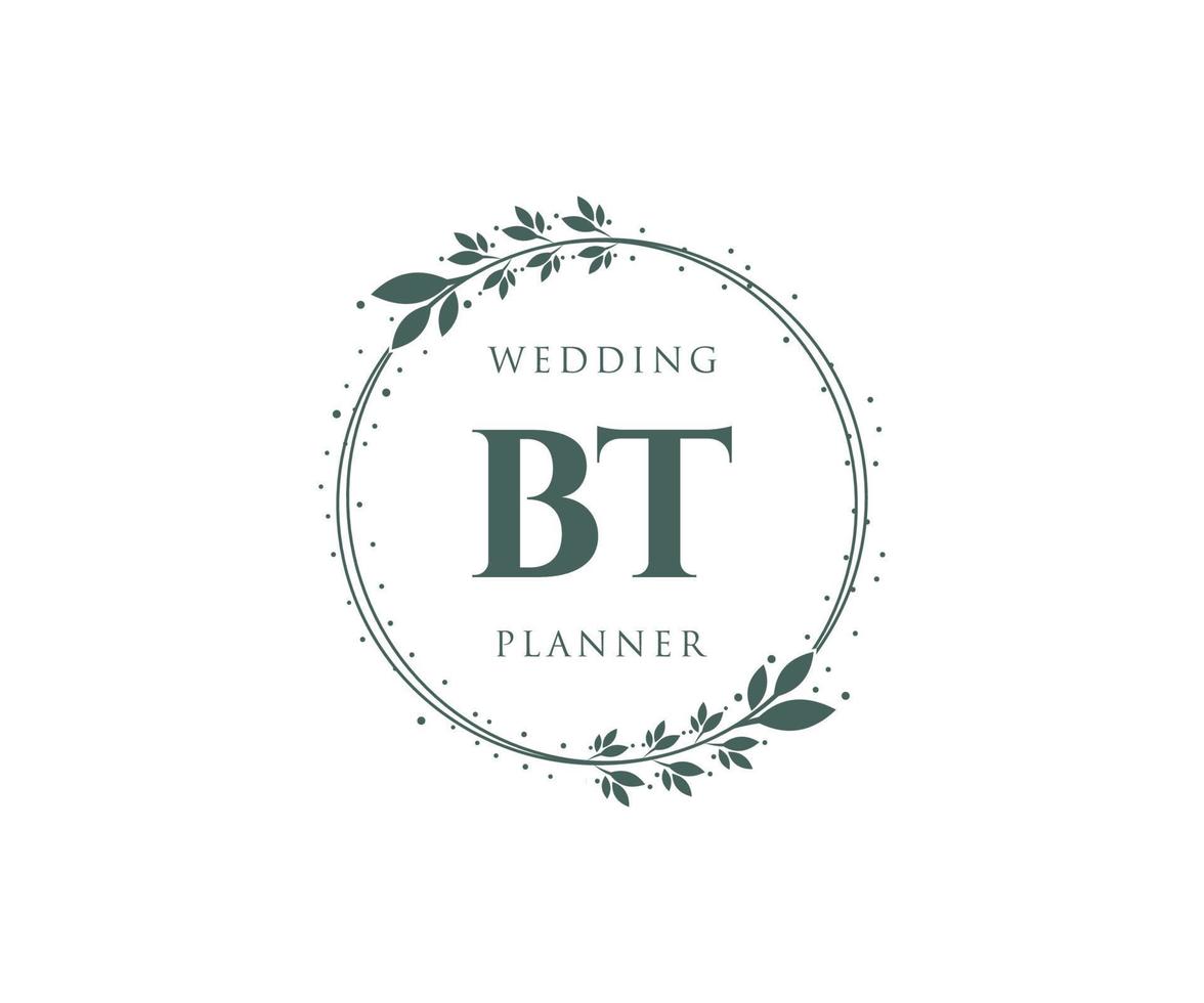 BT Initials letter Wedding monogram logos collection, hand drawn modern minimalistic and floral templates for Invitation cards, Save the Date, elegant identity for restaurant, boutique, cafe in vector