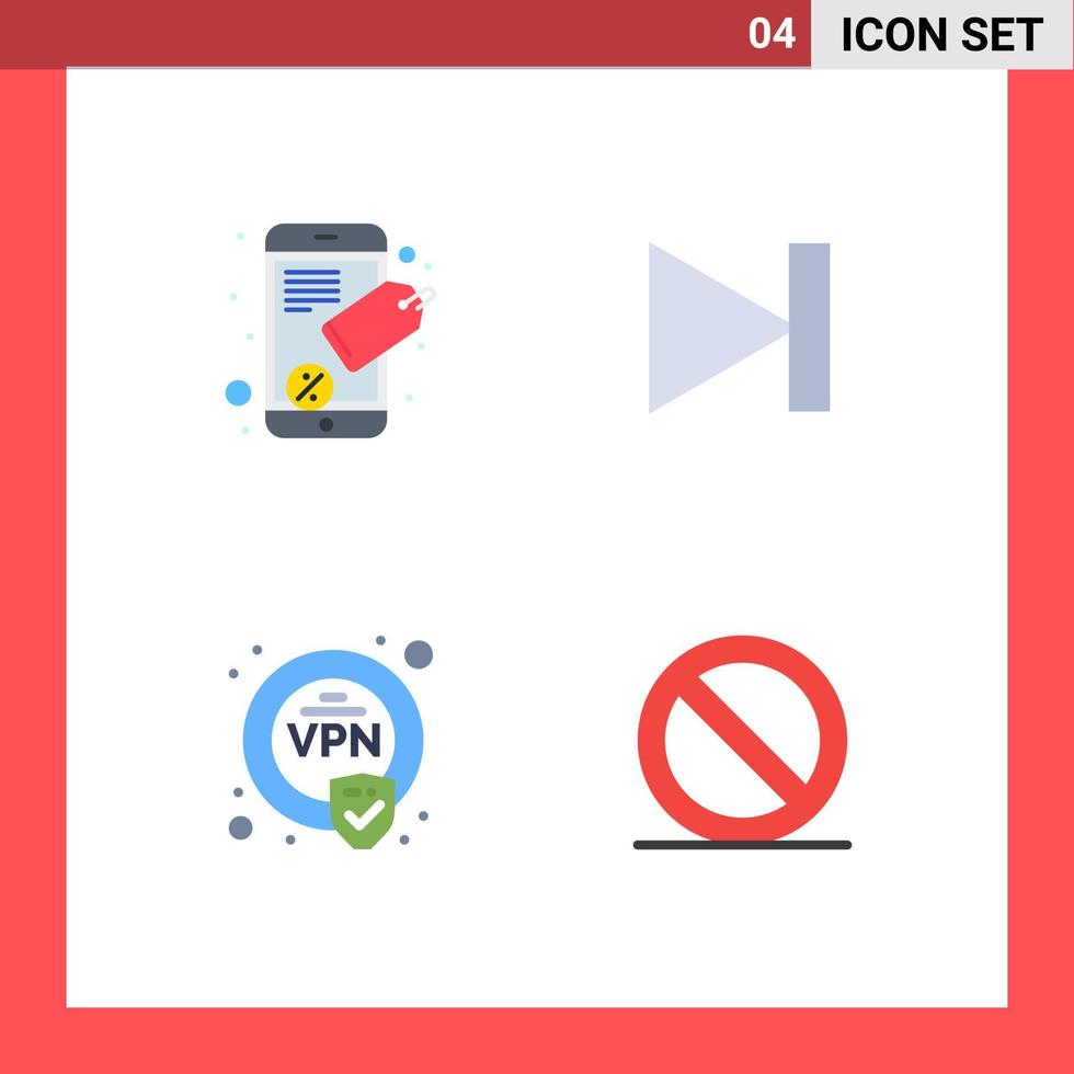 Group of 4 Modern Flat Icons Set for connect vpn end next media Editable Vector Design Elements