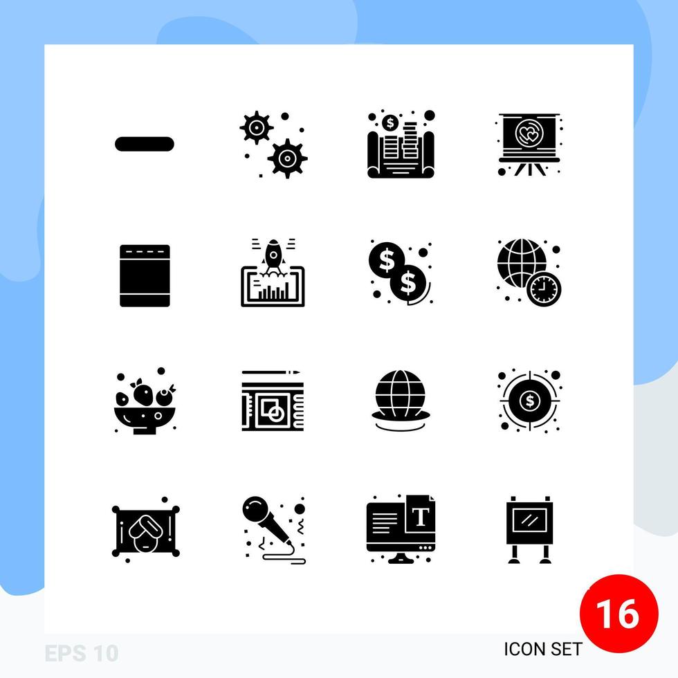 Pack of 16 creative Solid Glyphs of oven gas money appliances presentation Editable Vector Design Elements