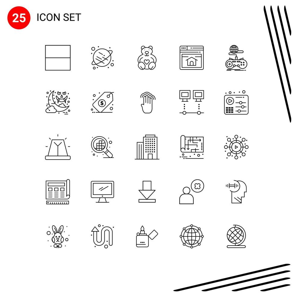 Set of 25 Modern UI Icons Symbols Signs for online internet wedding gaming home page Editable Vector Design Elements