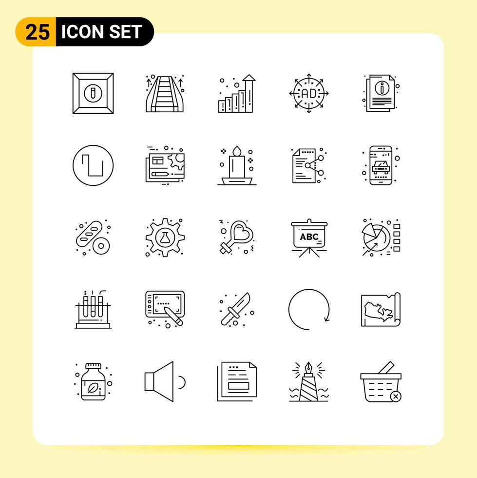 Set of 25 Vector Lines on Grid for sheet info growth marketing arrow Editable Vector Design Elements