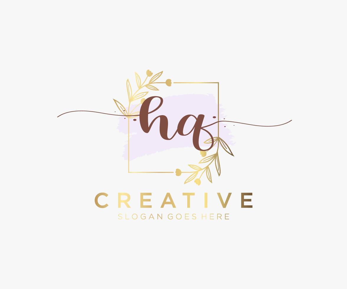 Initial HQ feminine logo. Usable for Nature, Salon, Spa, Cosmetic and Beauty Logos. Flat Vector Logo Design Template Element.