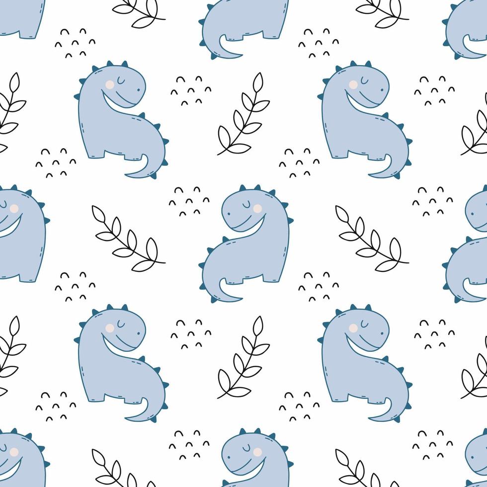 Cute seamless pattern with dinosaur. Endless wallpaper in the nursery. Tailoring and printing on fabric. Packing paper. vector