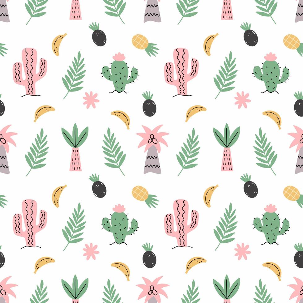 Cute pattern with African plants. Palm, cactus and coconut. Seamless background for printing on fabric. Packing paper. Print. vector