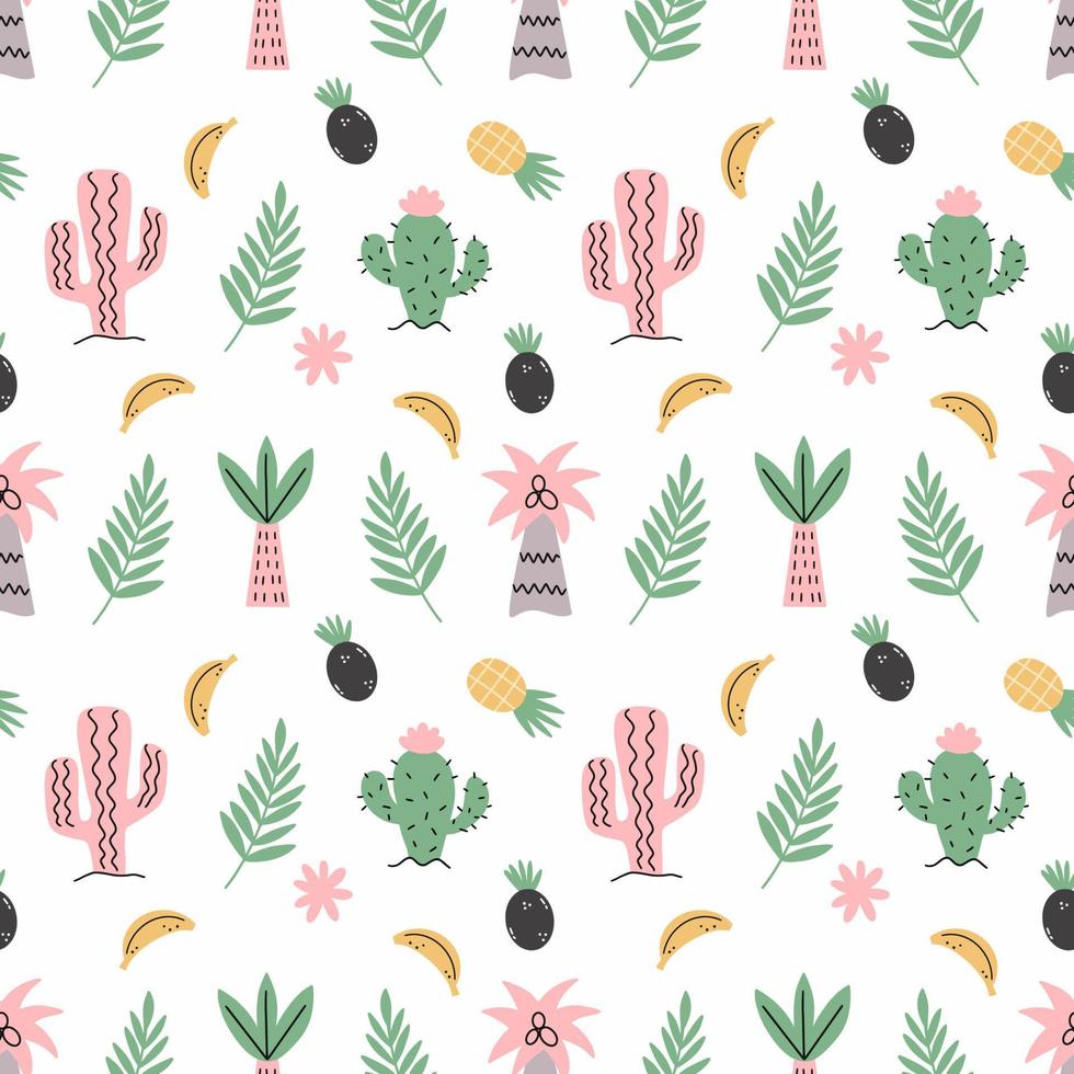 Cute pattern with African plants. Palm, cactus and coconut. Seamless background for printing on fabric. Packing paper. Print. vector