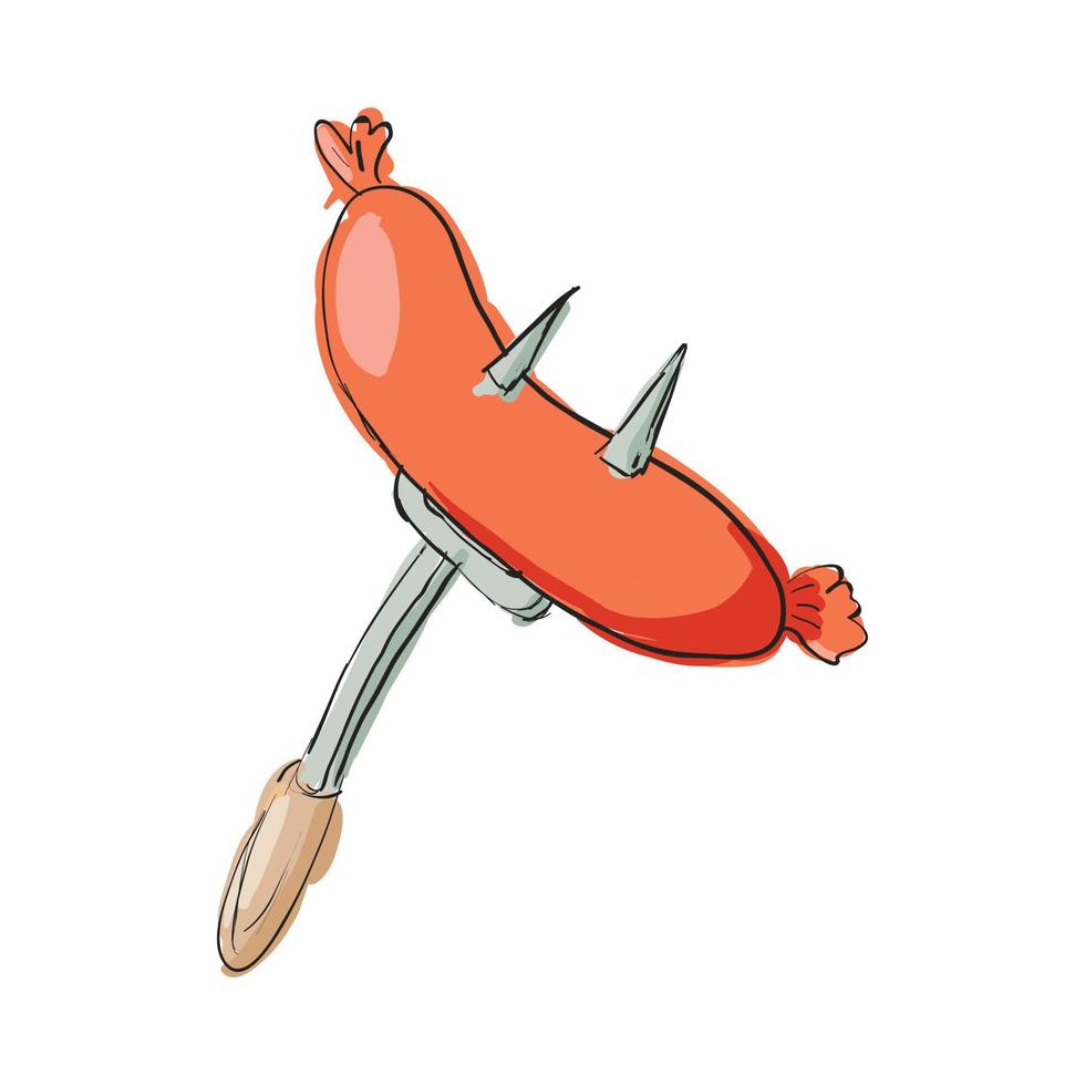 Sausage on a fork icon, cartoon style vector