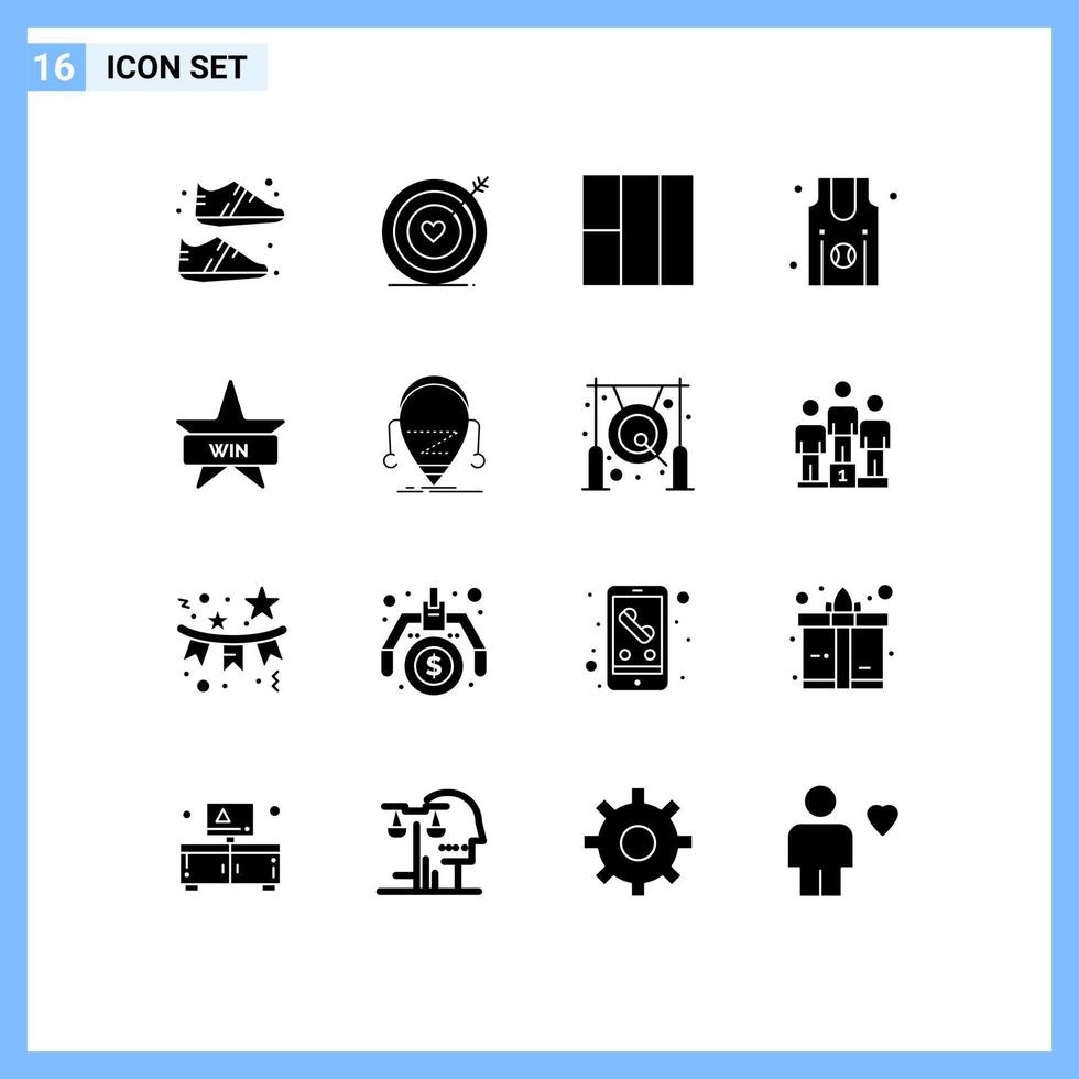 16 Universal Solid Glyphs Set for Web and Mobile Applications win badges grid badge sports Editable Vector Design Elements