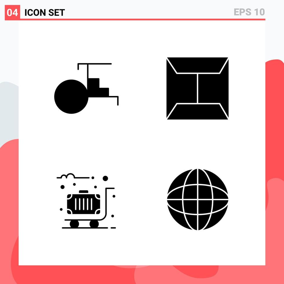 Collection of 4 Vector Icons in solid style Modern Glyph Symbols for Web and Mobile Solid Icon Sign Isolated on White Background 4 Icons Creative Black Icon vector background