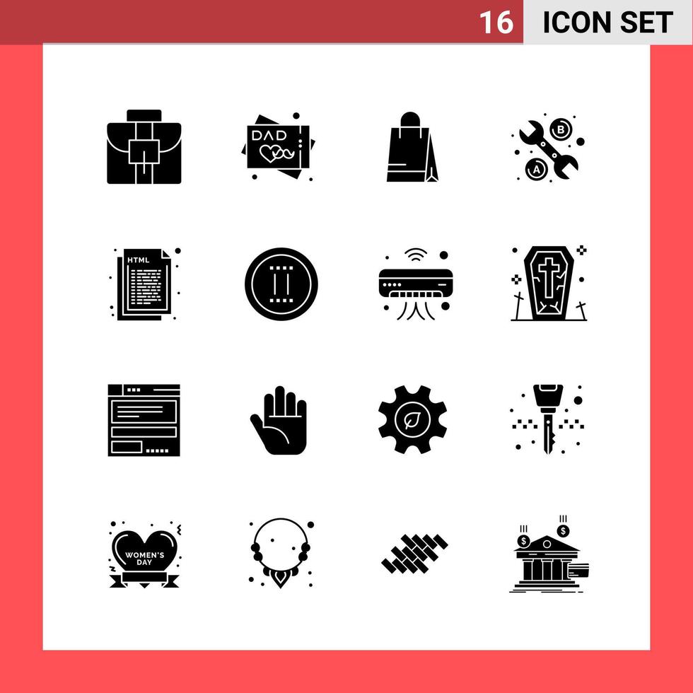 16 Icon Pack Solid Style Glyph Symbols on White Background Simple Signs for general designing Creative Black Icon vector background