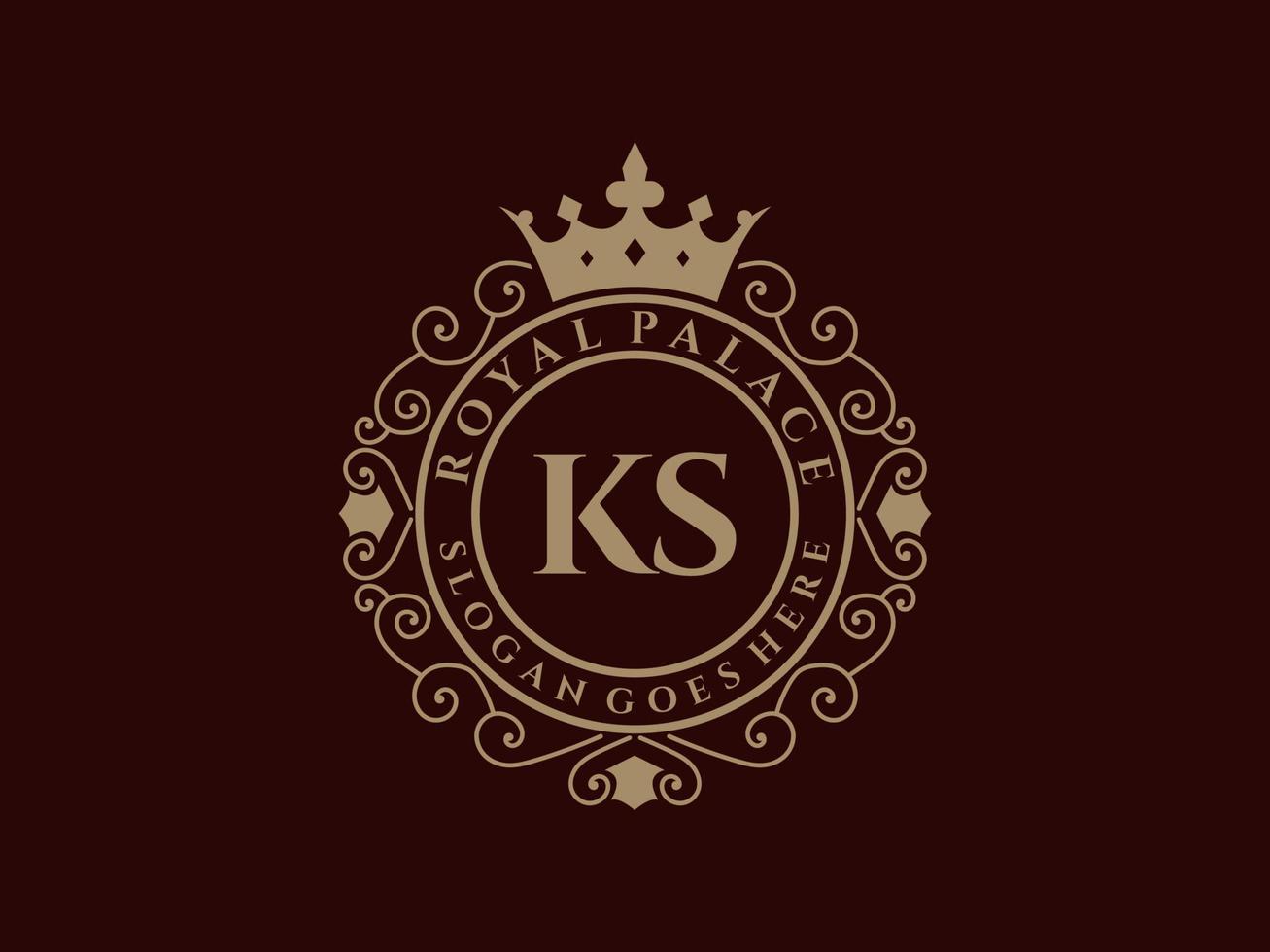 Letter KS Antique royal luxury victorian logo with ornamental frame. vector