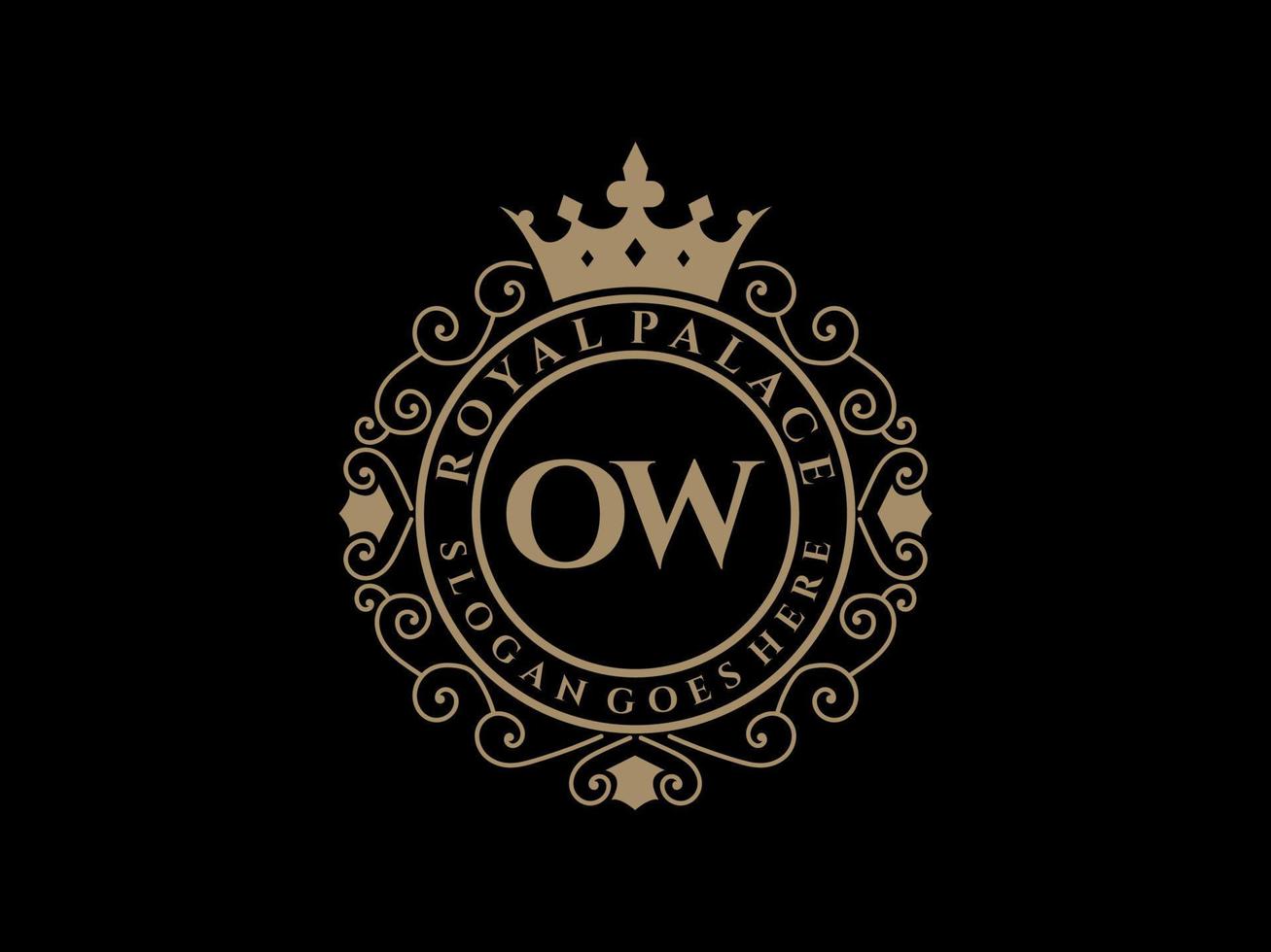Letter OW Antique royal luxury victorian logo with ornamental frame. vector