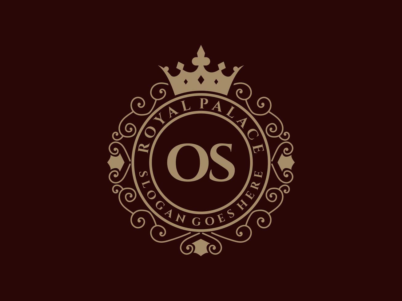 Letter OS Antique royal luxury victorian logo with ornamental frame. vector