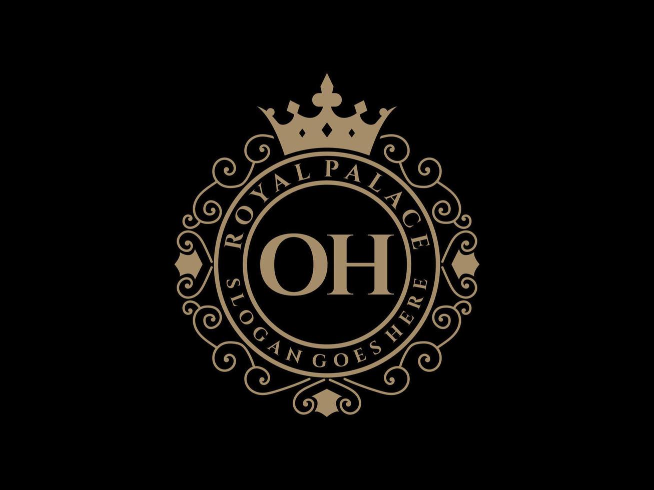 Letter OH Antique royal luxury victorian logo with ornamental frame. vector