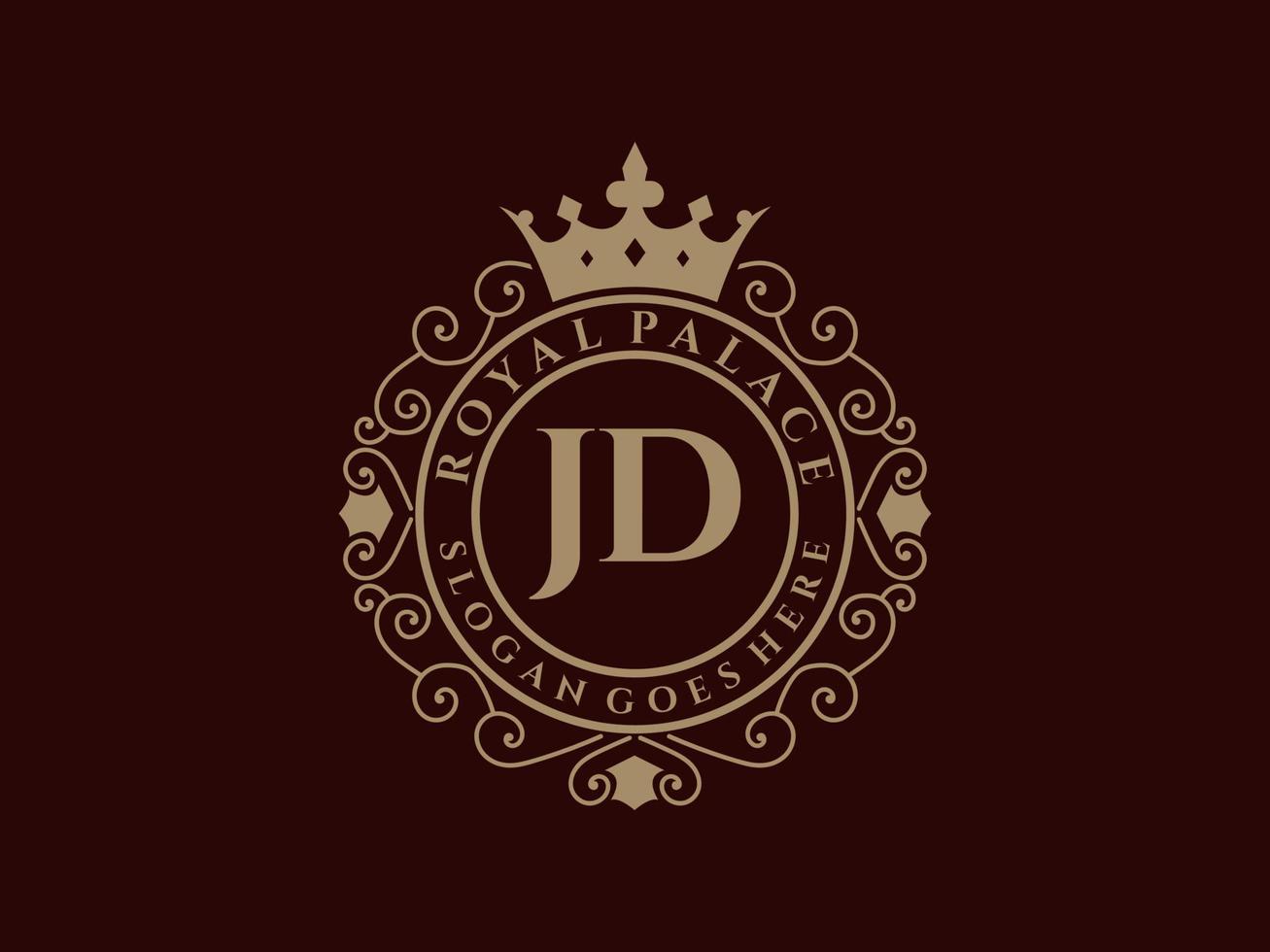 Letter JD Antique royal luxury victorian logo with ornamental frame. vector
