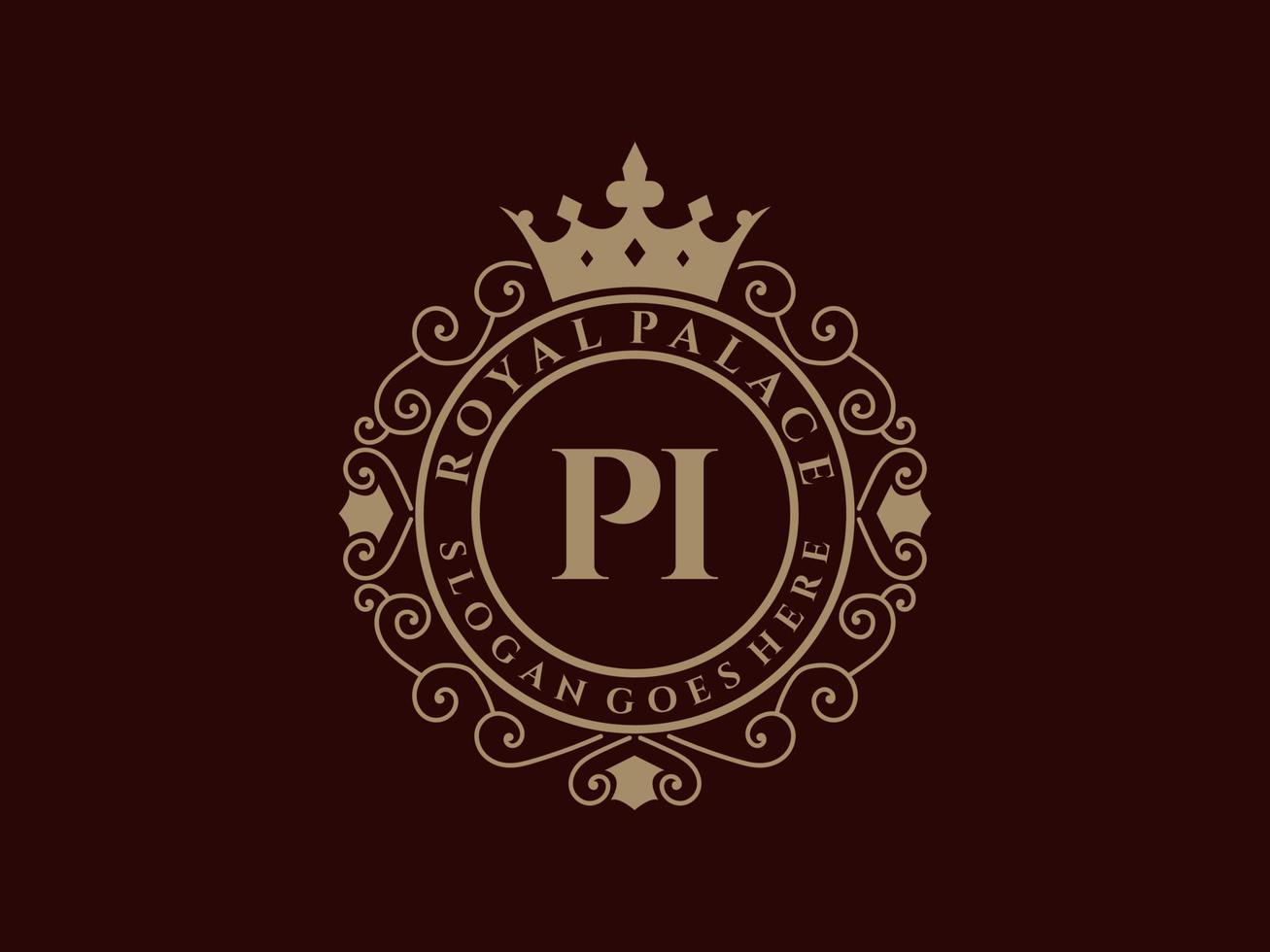 letra pi antiguo logotipo victoriano real de lujo con marco ornamental. vector