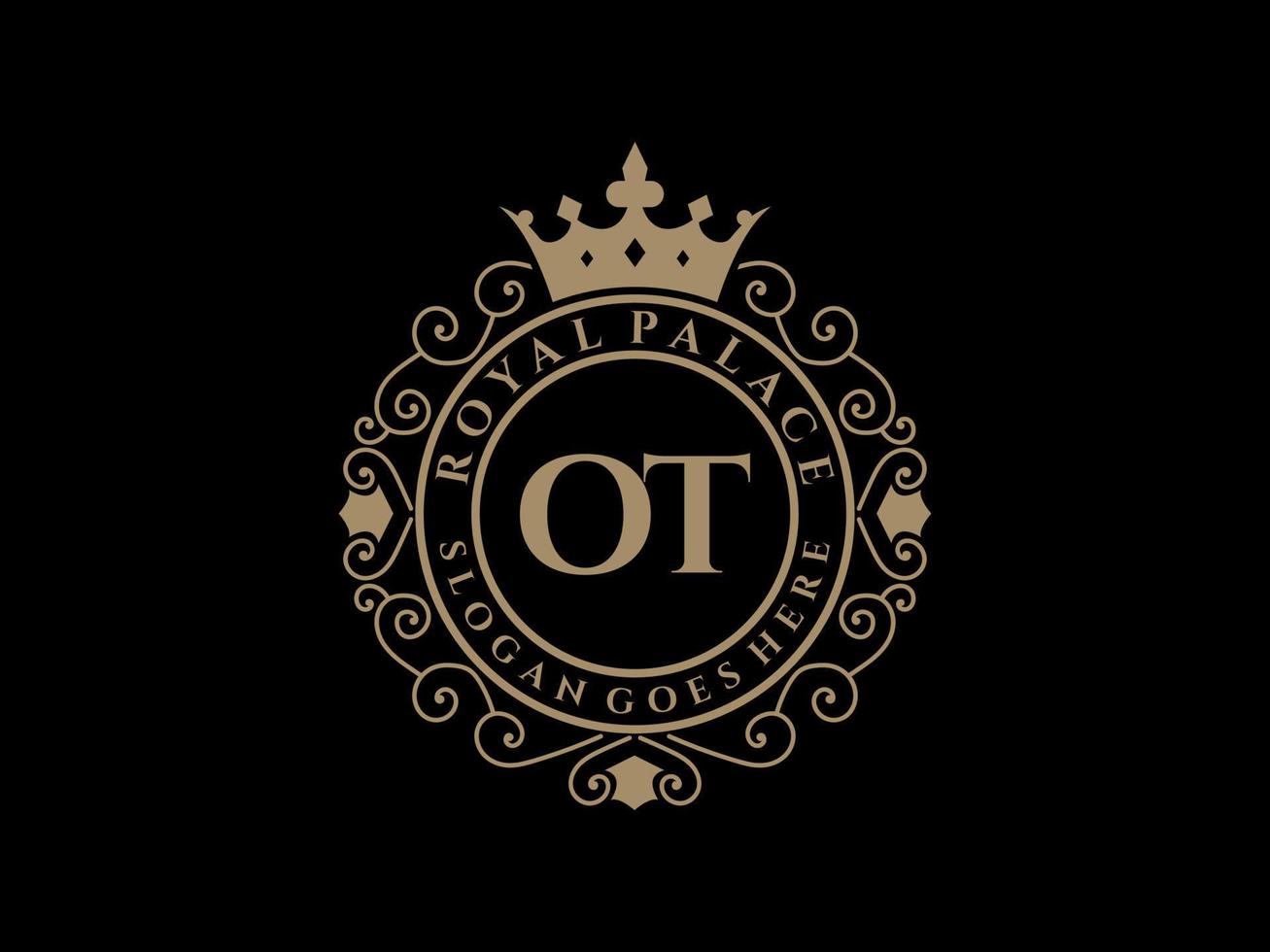 Letter OT Antique royal luxury victorian logo with ornamental frame. vector