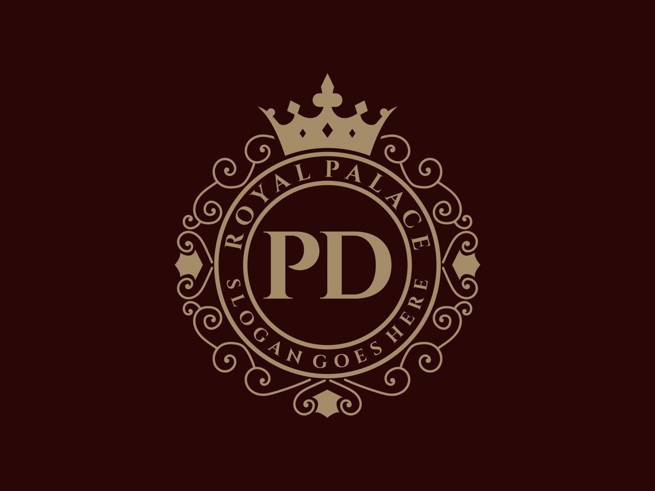 letra pd antiguo logotipo victoriano real de lujo con marco ornamental. vector