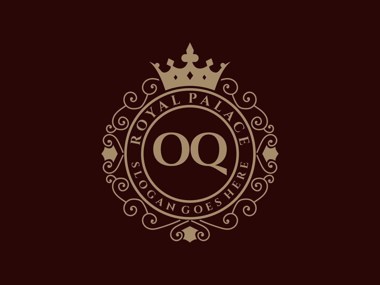 Letter OQ Antique royal luxury victorian logo with ornamental frame. vector