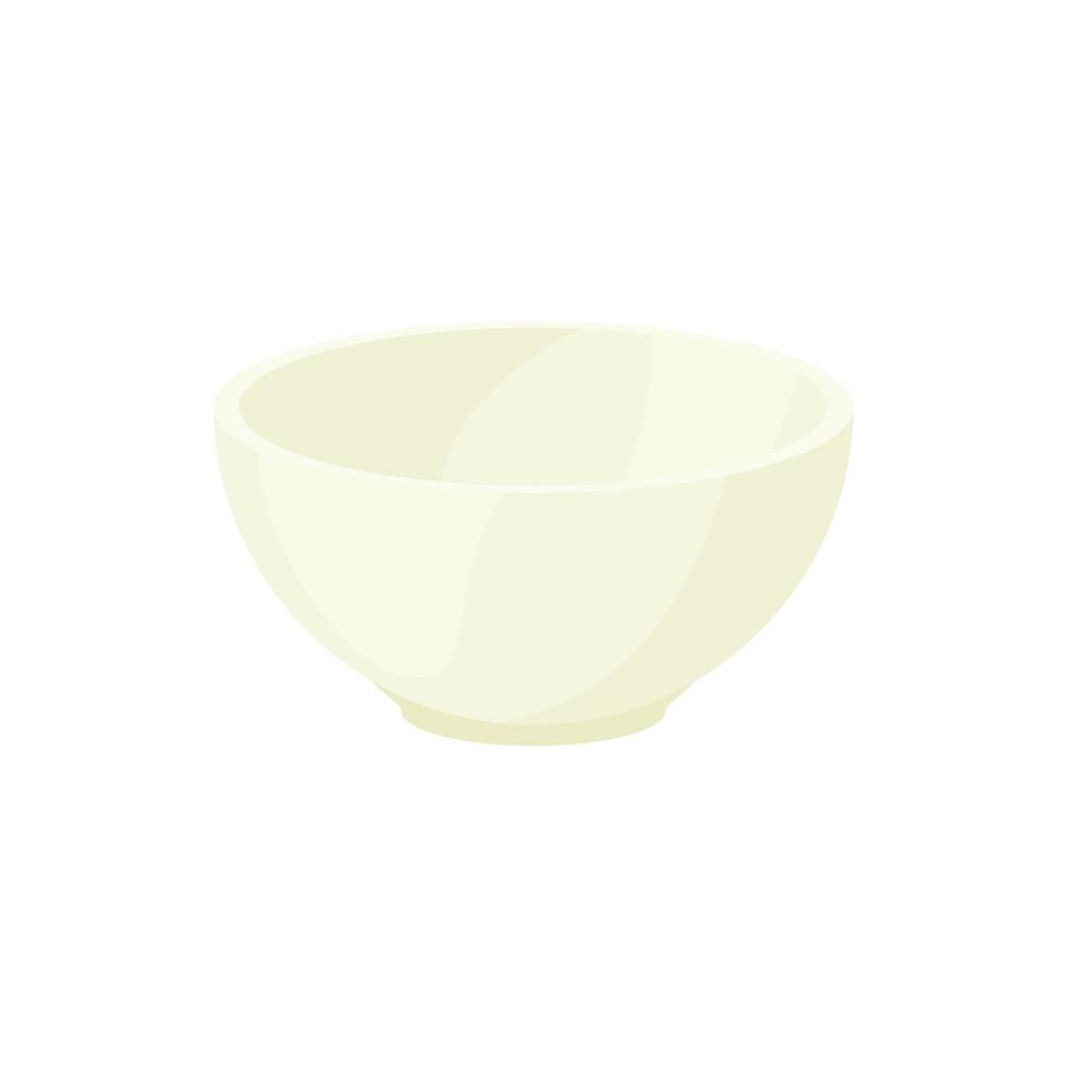 Empty white bowl icon, cartoon style vector