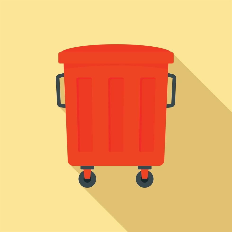 Red garbage box icon, flat style vector