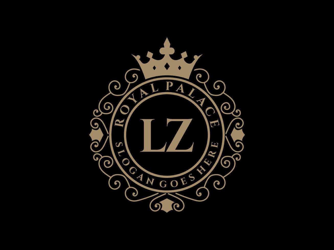 Letter LZ Antique royal luxury victorian logo with ornamental frame. vector