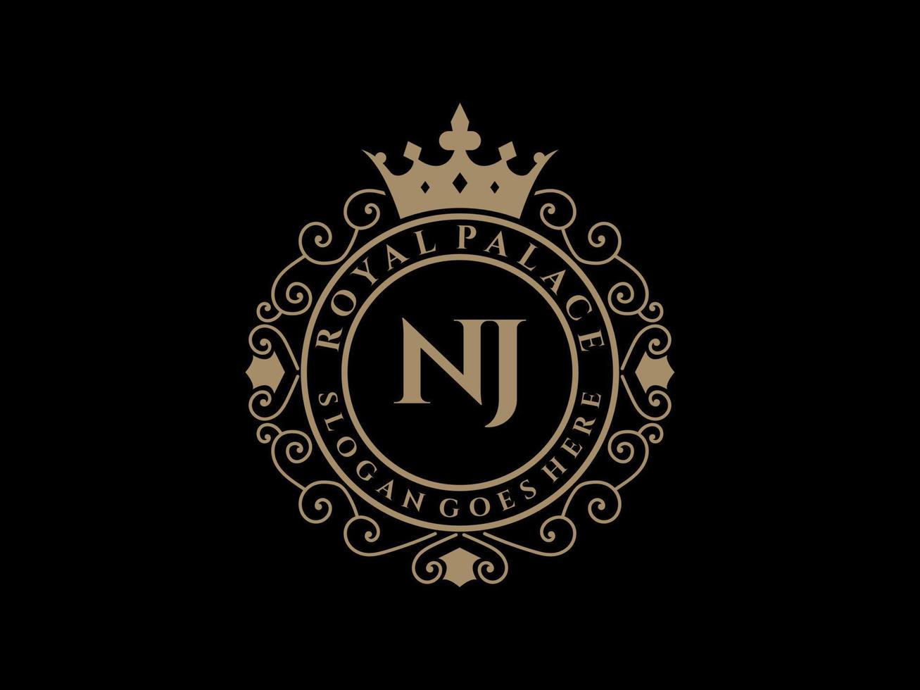 Letter NJ Antique royal luxury victorian logo with ornamental frame. vector