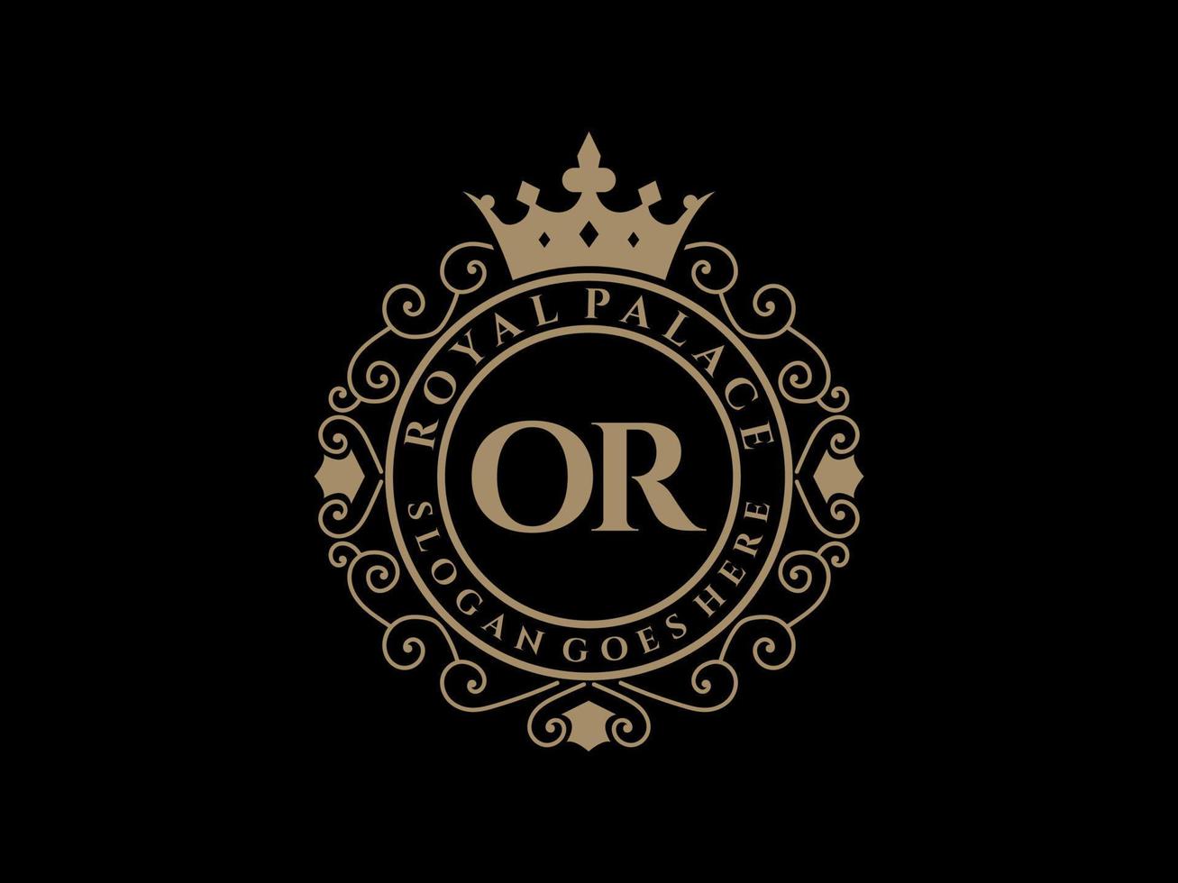 Letter OR Antique royal luxury victorian logo with ornamental frame. vector