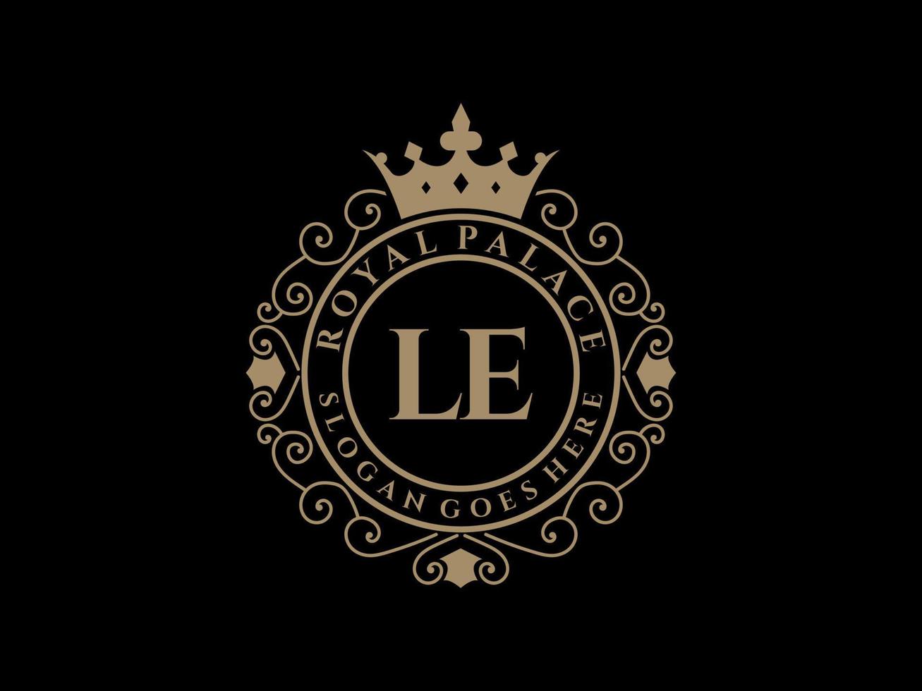 Letter LE Antique royal luxury victorian logo with ornamental frame. vector