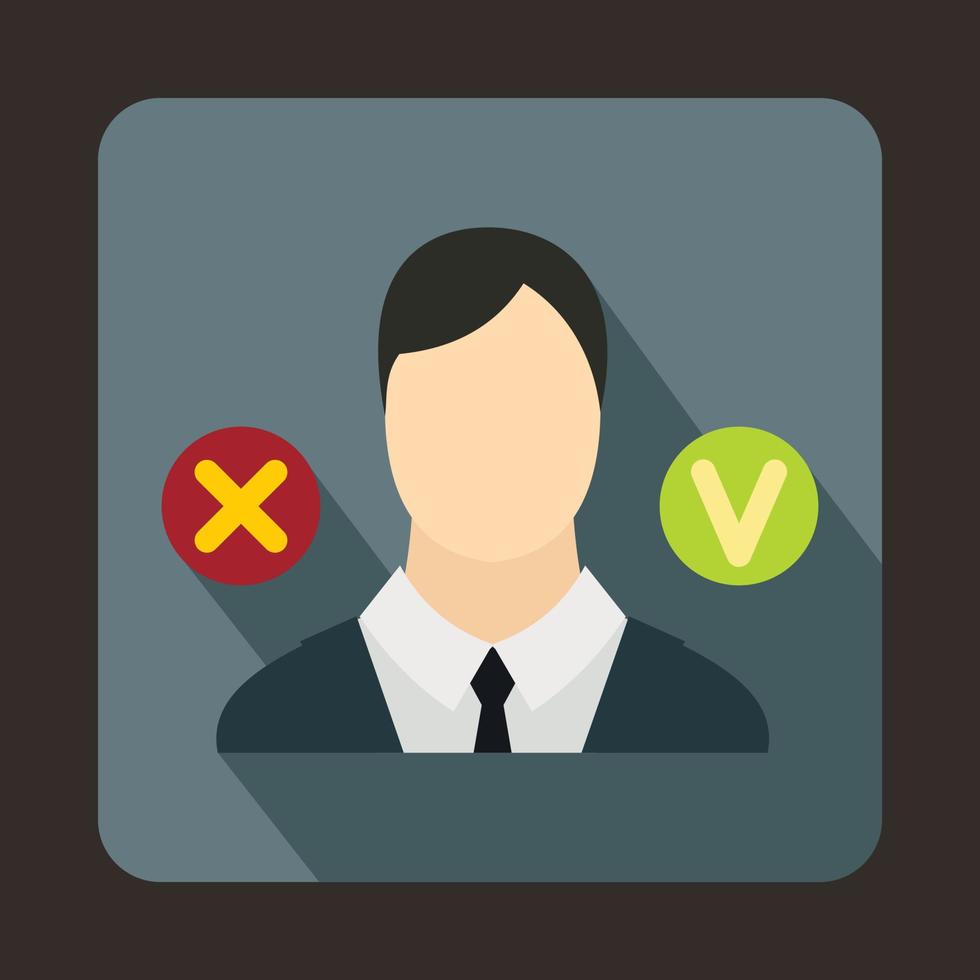 Businessman, green tick and red cross icon vector