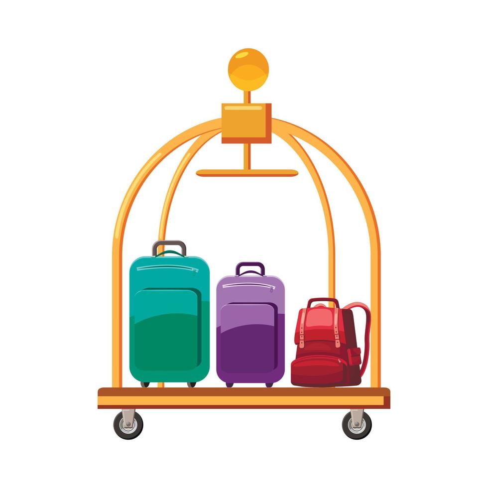 Hotel baggage cart icon, cartoon style vector