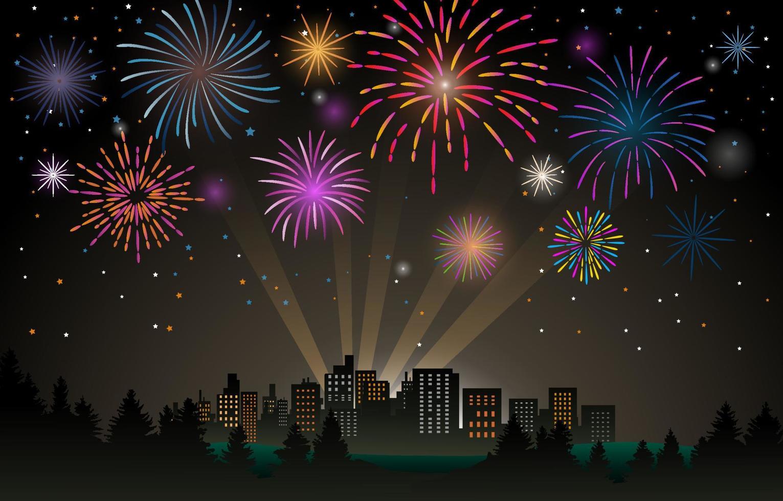 Fireworks in The City Background vector