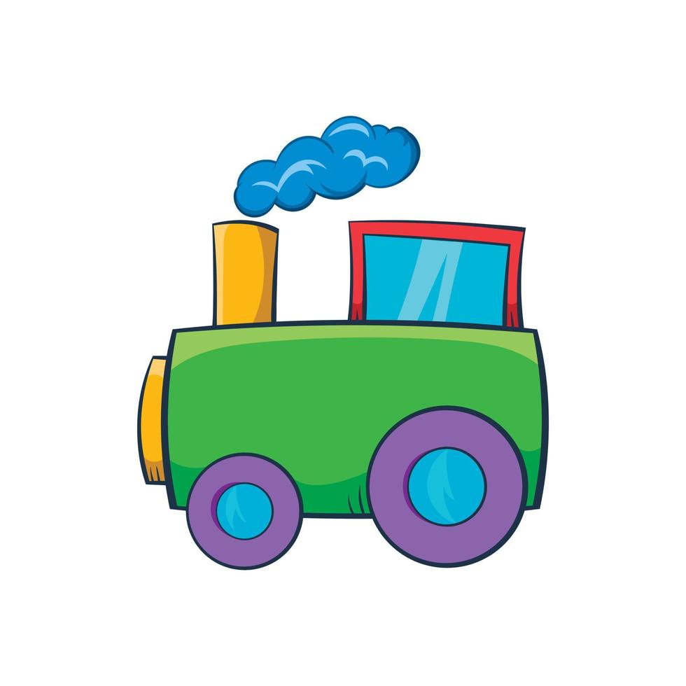 Green toy train icon, cartoon style vector