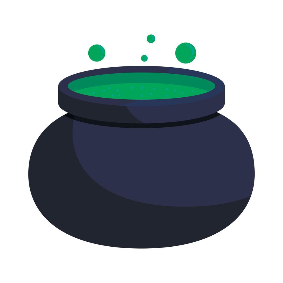 Witch cauldron with green potion icon vector