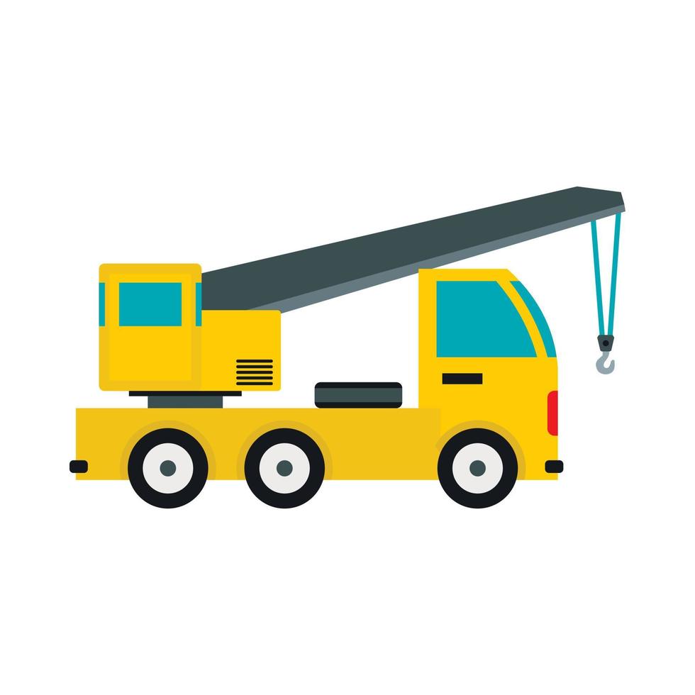 Truck with crane icon, flat style vector