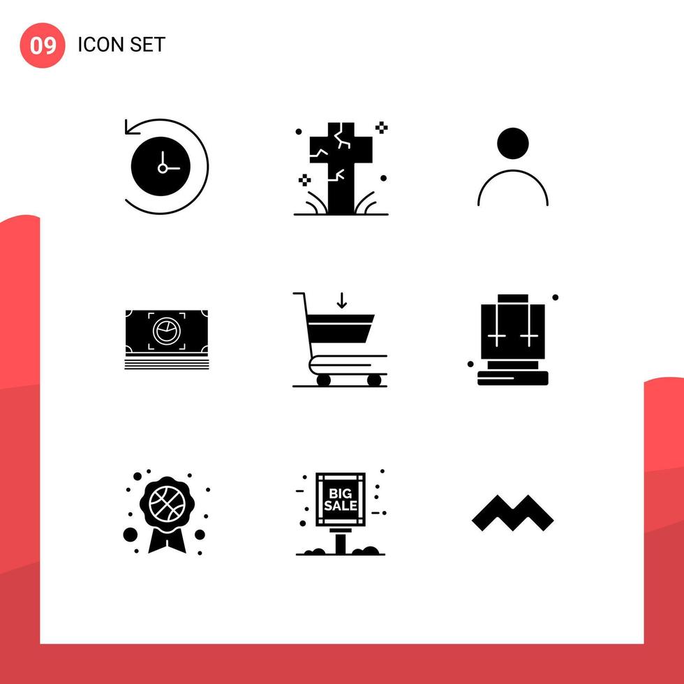 9 Solid Glyph concept for Websites Mobile and Apps commerce dollar personal cash money Editable Vector Design Elements