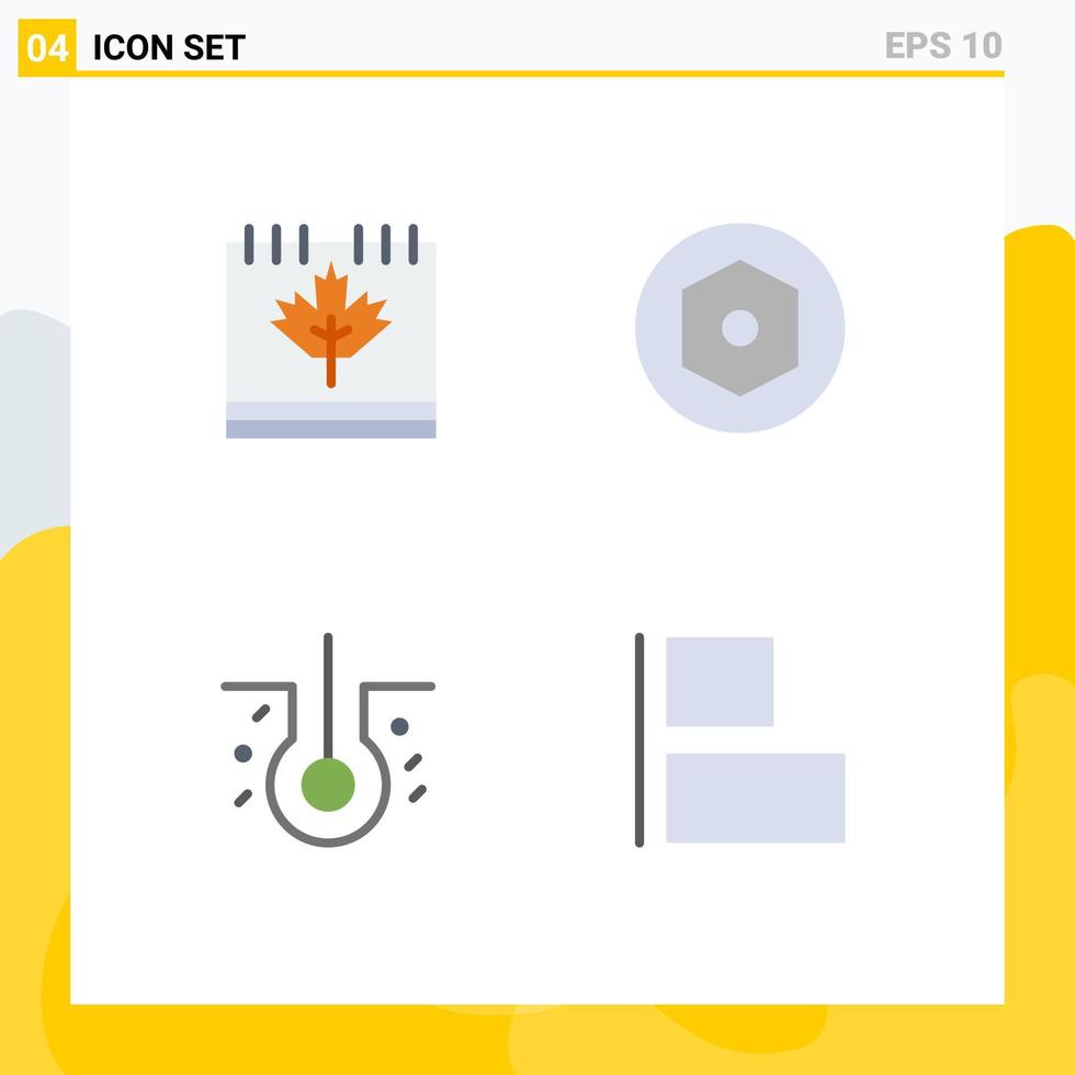 Universal Icon Symbols Group of 4 Modern Flat Icons of autumn hair biology day nut align Editable Vector Design Elements