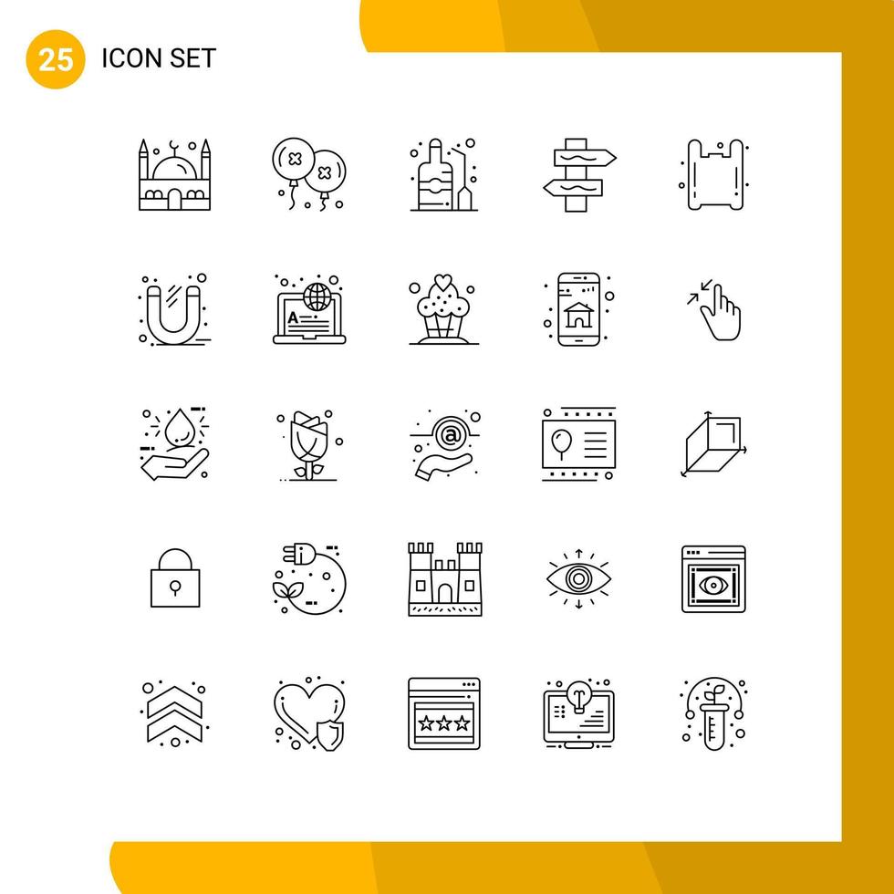 Mobile Interface Line Set of 25 Pictograms of plastic bag label road index Editable Vector Design Elements