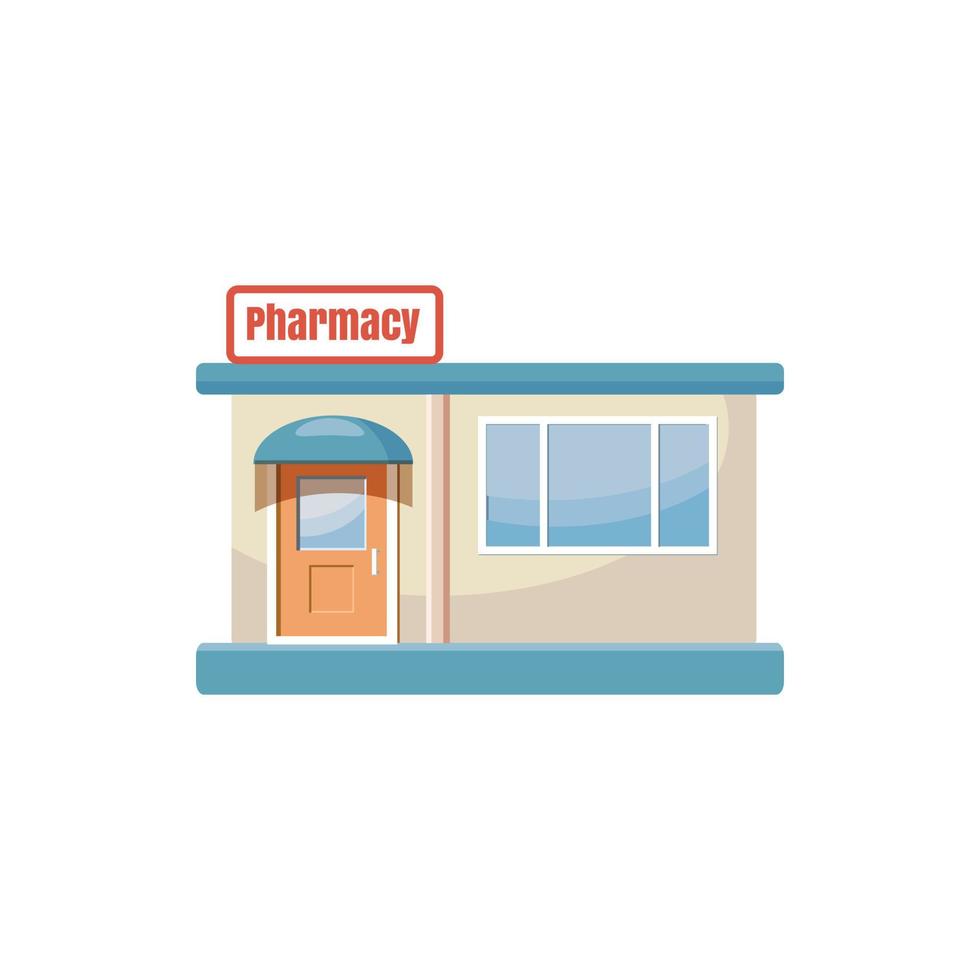 icono de edificio de farmacia, estilo de dibujos animados vector