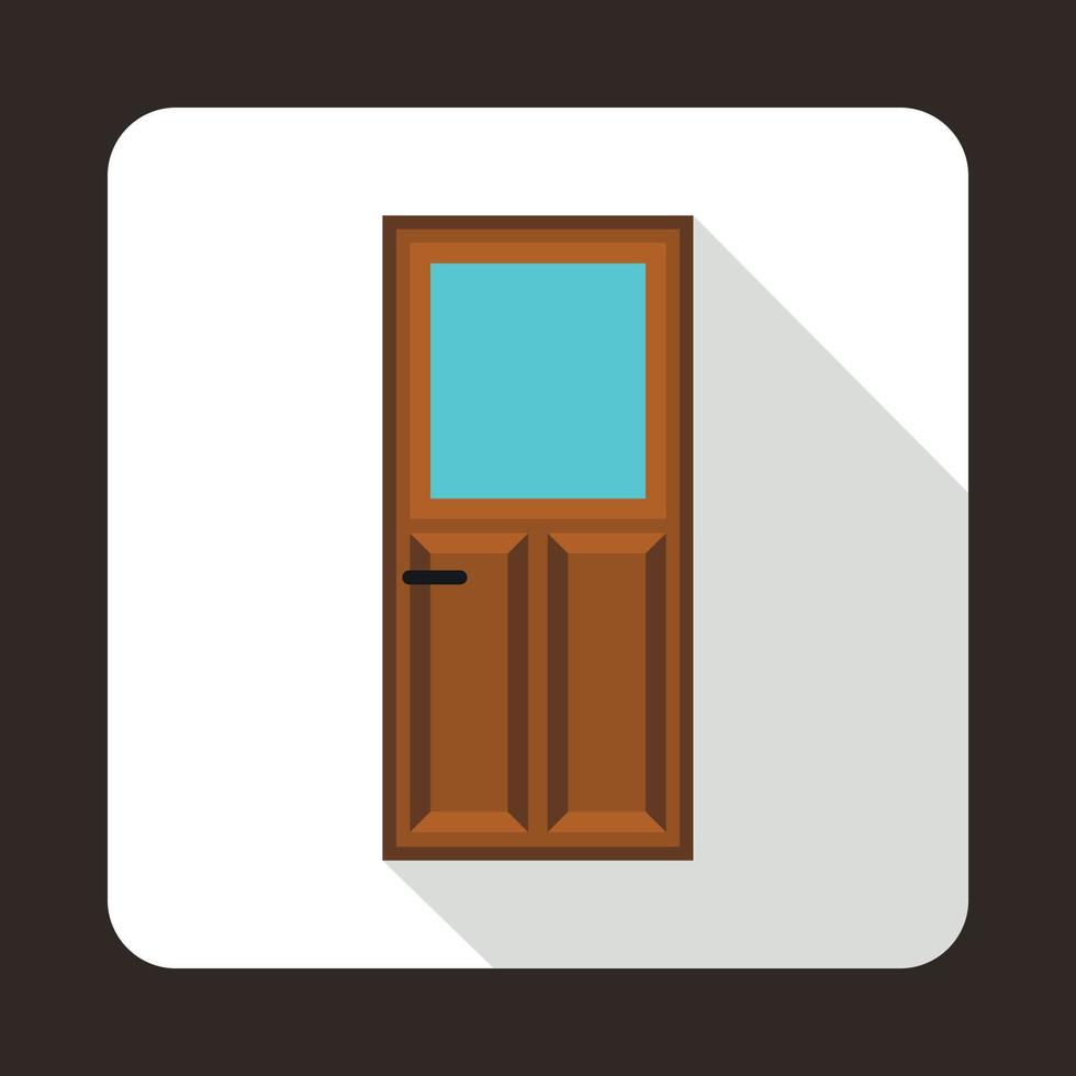 puerta de madera con icono de vidrio en estilo plano vector