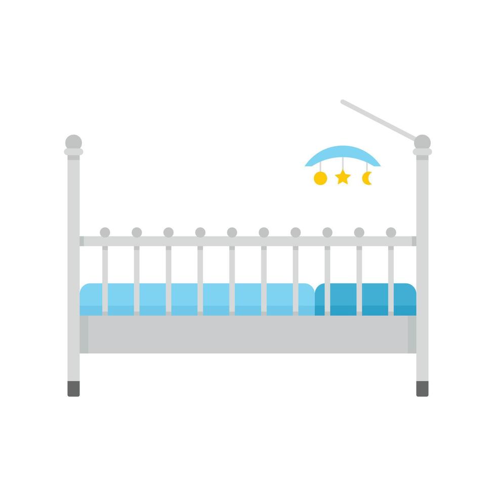 cama de bebé con icono de juguetes, estilo plano vector