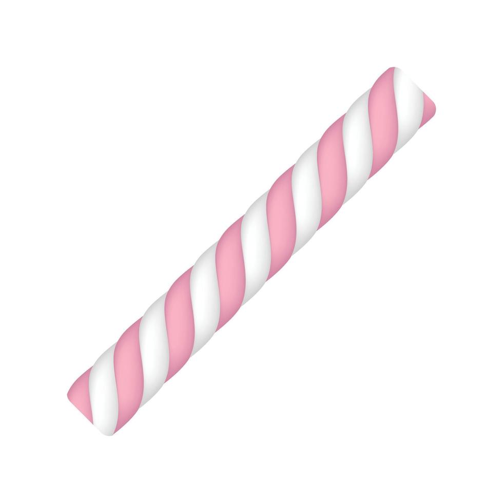 Pink striped marshmallow icon, realistic style vector
