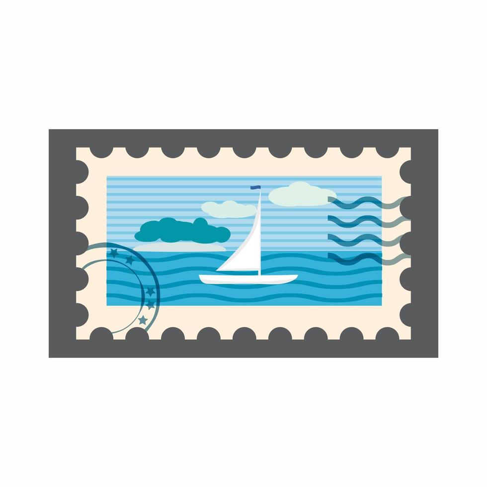 Marine stamp icon, cartoon style vector
