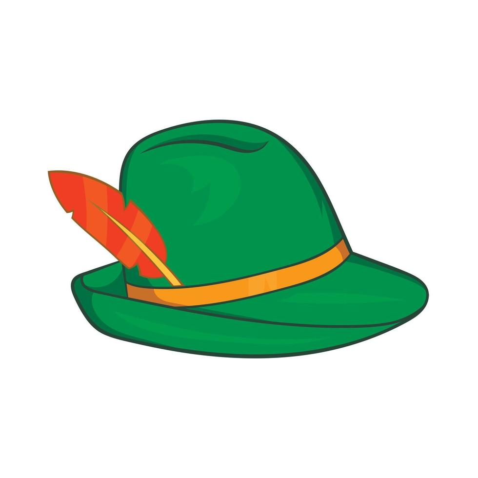 sombrero verde con un icono de pluma, estilo de dibujos animados vector