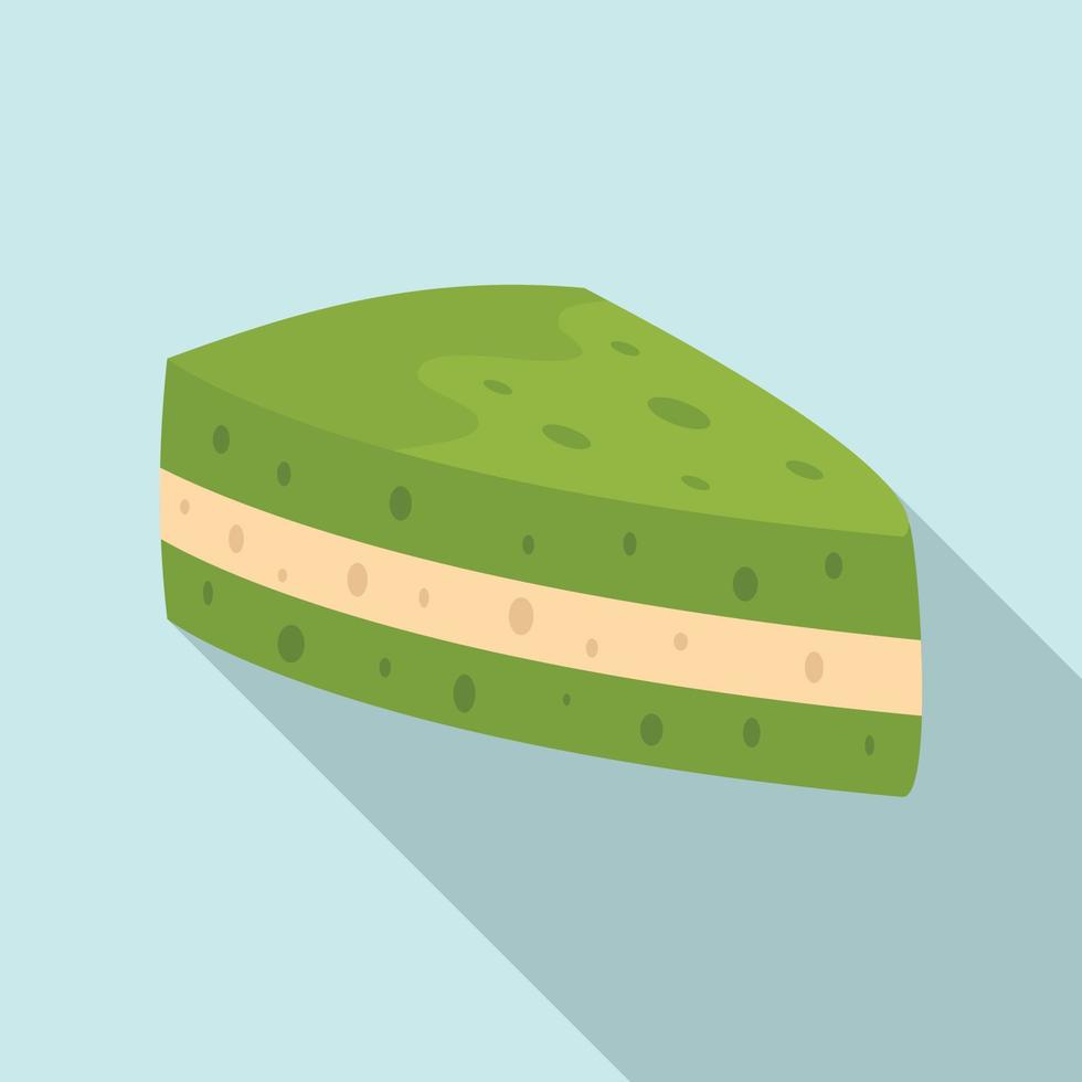 Green matcha cake icon, flat style vector
