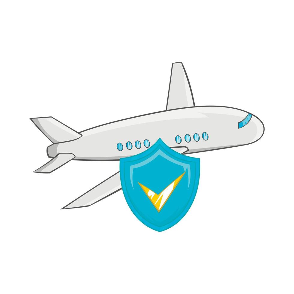 Aircraft and sky blue shield with tick icon vector