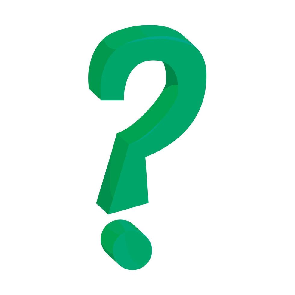 Green question mark icon, cartoon style vector