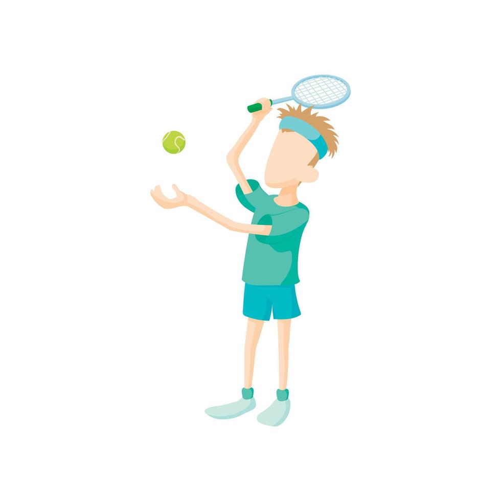 Young man playing tennis icon, cartoon style vector
